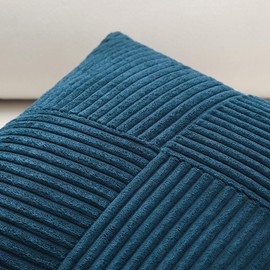 Set of 1 Decorative Throw Pillow Cover Soft Corduroy Solid Square Pillow Case Boho Striped Cross Patchwork Textured Cushion Cover for Sofa Car Patio Bedroom Living Room 16x16 Inch, Dusty Blue