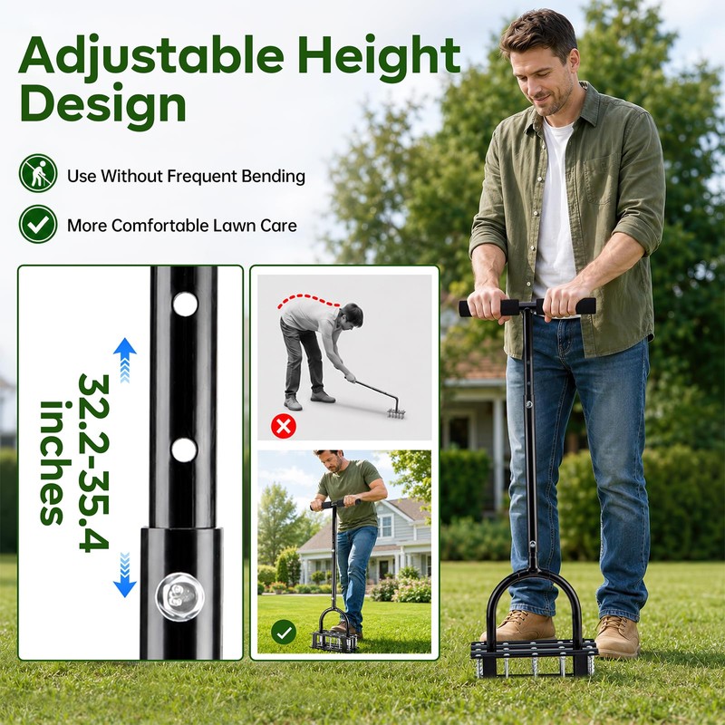 Furfrolic Lawn Aerator - 2-in-1 Manual Aerator with Automatic Dirt