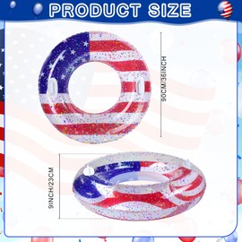 Leitee 2 Pcs Patriotic Inflatable Pool Float Tube with Handles USA Flag Inflatable Pool Float with Confetti Design Swimming Ring Float Summer Floaties for Adults Kid Beach Party (36 inch)