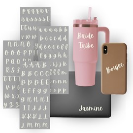 UV DTF Alphabet Decals | UV DTF Letter Transfers | Alphabet Letter Permanent Vinyl Decals | 8 Sheets | Custom Tumbler Cups | Waterproof Permanent Vinyl | UV DTF Decals (Off White)