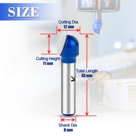 ASNOMY Diameter 12 mm Carbide Chamfer Cutter 8 mm Shank Round Nose Core Box Woodworking Milling Cutter Ball Cutter Wood