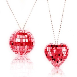 2 Pack Disco Ball Car Mirror Hanger，Heart Car Disco Ball and Disco Ball Decor, Mirror Disco Ball Hanging Car Accessory Disco Ball Party Decorations and Supplies (Red)