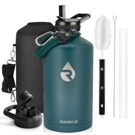 RAYMYLO One Gallon Water Bottle Insulated, Triple Walled Vacuum Stainless Steel (Cold for 48 Hrs), Leak Proof & Non-BPA, Large Water Flask Jug with Paracord Handle & Straw Spout Lids