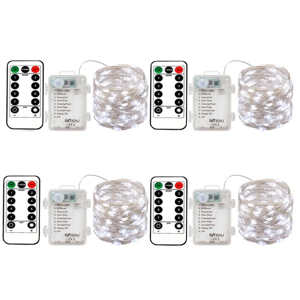 BXROIU BXROIU 4 x 50er Micro LED Lichterkette Batterie 8