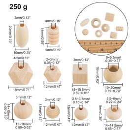 PandaHall 250 g Various Natural Wooden Beads Round & Cube & Polygon & Rondelle & Oval & Column Spacer Beads Unfinished Loose Wooden Beads for Jewellery Making Bracelet Chains