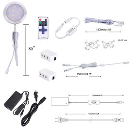 AIBOO Under Cabinet Lighting Kit, Plug in LED Puck Lights with Wireless Dimmable RF Remote Control,12v Stick on Lights for Kitchen Counter, Closet and Shelves(12 kit,Warm White)