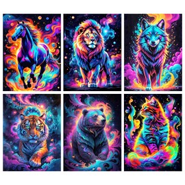 CAMOYAI 6 Pack Diamond Art Kits for Adults,Animals Tiger Horse Wolf Lion Bear Cat Diamond Painting Kit for Adult Beginners,DIY Round Full Drill Diamond Art Painting for Home Wall Decor Gift 12x16in