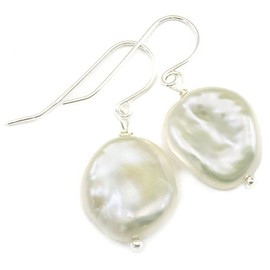 Spyglass Designs Sterling Silver Freshwater Cultured Pearl Earrings Baroque Button White Large Luster Drops