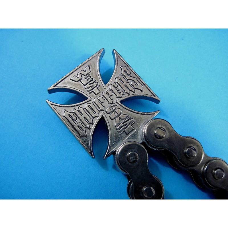 WEST COAST CHOPPERS Iron Cross Logo Motorcycle Chain Beer Bottle