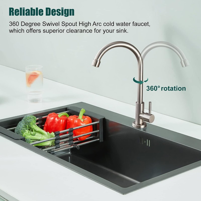 Heyalan Single Handle Cold Water Bar Sink Faucet,360° Swivel,Brushed Nickel