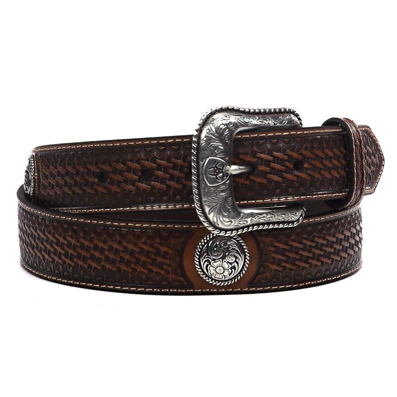 ARIAT Men's Basket Stamp Circle Concho Belt, Tan, 40