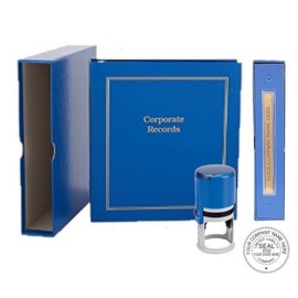 LLC Kit (Blue) - Binder, Slipcase, Operating Agreement, Membership Certificates, Index Tabs & Blue R-542 Self-Inking LLC Seal Stamp