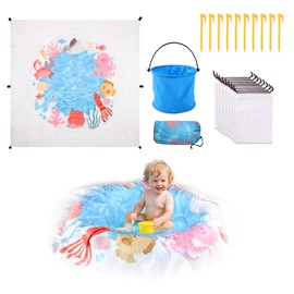 Lyreh Baby Beach Pool, Portable Polyester Paddling Pool, Cartoon Ocean Motif, Toddlers with PVC Bucket, Practical Accessories for Toddlers, Boys, Girls