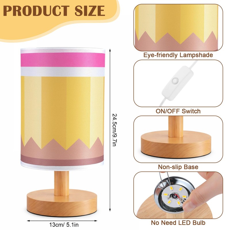 Gerrii 9.84 Inch Pencil Lamps Rechargeable with Wooden Base and