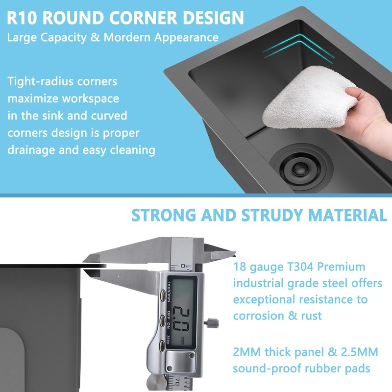 10 inch Bar Sink Undermount, 10x18 inch Small Bar Sink