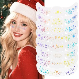 8Pcs Face Makeup Patches, Glitter Freckles Face Tattoo for Teenagers & Young Women, Sparkle Freckles Makeup Patches, Waterproof Face Glitter Freckles for Christmas (8PcsD Holographic Multicolor)