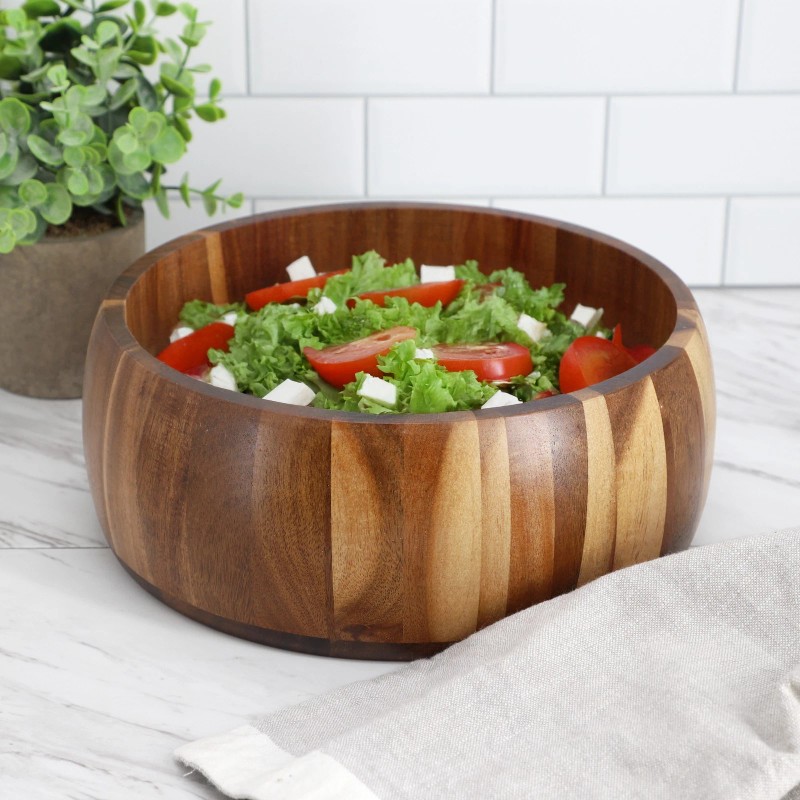 MegaChef 9.75 Inch Acacia Wood Salad Bowl