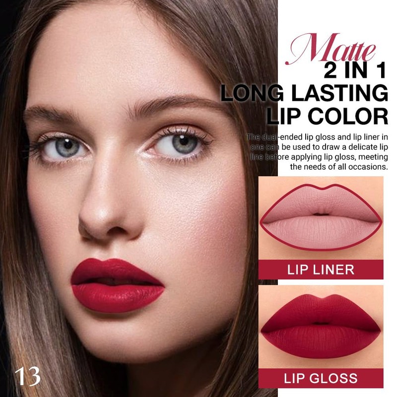 1Pcs Bright Fire Ruby Red Matte Lip Liner & Liquid