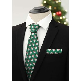 Hisdern Christmas Neckties for Men's Gift, Necktie, Pocket Square Set, Funny, Christmas Accessories for Men -