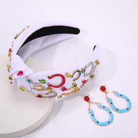 YAHPERN Kentucky Derby Headband for Women Crystal Horseshoe Headband Derby Horse Race Day Outfits Hair Accessory Party Favors Gifts(Set G)