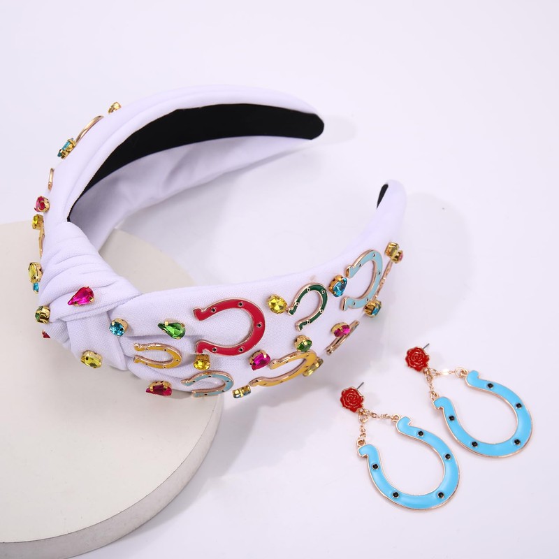 YAHPERN Kentucky Derby Headband for Women Crystal Horseshoe Headband Derby
