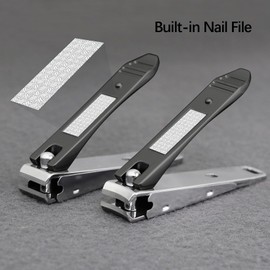 VOGARB Nail Clippers with Catcher for Men Women Adult, Heavy Duty Stainless Steel Ultra Sharp Nail Clipper for Fingernail and Toenails,Curved and Straight Set with Keyring (Gun-Black)