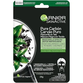 Garnier Skin Naturals Face Mascarilla facial en tela para piel grasa con carbon hidrabomb garnier, 1pza Carbon