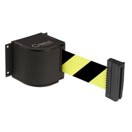 Beltrac 18 ft Wall-Mounted Retractable Belt Safety Barrier, Wrinkle Black with Safety Hatch Belt