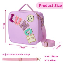 HOTUT Children's Lunch Bag, Insulated Lunch Bag with Adjustable Shoulder Strap, Foil Lining, Thermal Bag, Portable for School, Travel, Work, Picnic, Light Purple
