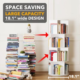 SpaceAid Cross Style 4 Tier Rotating Bookshelf, Spinning 360 Bookcase Lazy Susan Tower, Vertical Revolving Books Shelf Storage Round Carousel Space Saving Organizer, White