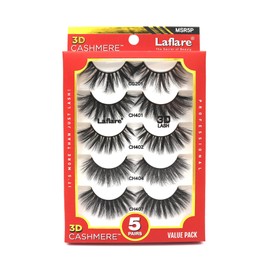 Laflare 5 STYLES 3D Cashmere False Eyelashes Multipack, Ultra Soft, Glam, Luxurious, Cruelty-Free, Reusable, Fake Eyelashes 5 Pairs Value Pack (MSR5P)