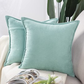 MADIZZ Set of 2 Short Chenille Throw Pillow Covers 24x24 Inch Light Teel Soft Decorative Cushion Cover for Sofa Bedroom Pillow Shell