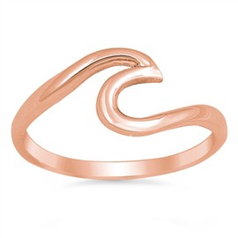 Rose Gold-Tone Wave Statement Fashion Ring .925 Sterling Silver Band Size 7