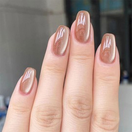 FINGOOO Nail Tips, Magnet Type, 24 Pieces, Double-Sided Tape Included, Press-On Nails, Round Tips, Gel Nails, Glittery, Simple, Cute, For Spring, Summer, Fall, Winter (A, For Hands)