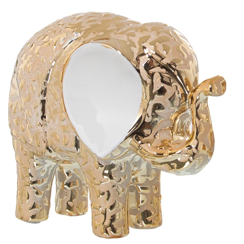 DRW Gold and White Ceramic Elephant Figurine 9 x 21