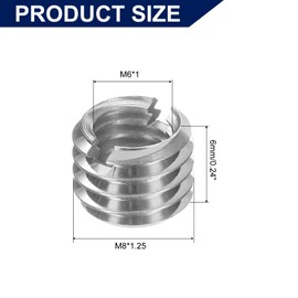 uxcell 8Pcs Threaded Insert, Stainless Steel M6-1 Female to M8-1.25 Male Repair Nut 6mm Long Thread Adapters Sleeve Reducing Nut Thread Repair Screw for Hardwoods Softwoods