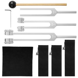 LUFEIS Tuning Forks for Healing (128Hz, 256Hz, 512Hz), Tuning Fork Medical, 128 Hz Tuning Fork for Chakra Healing, Sound Therapy, Tuning Fork Set Frequency Healing Devices, Meditation Tools (Silver)