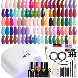 MEFA 60 Pcs Gel Nail Polish Kit with U V Light, 32 Colors Classic Popular Nail Kit Soak Off Nail Polish Gel Set with Base Matte/Glossy Top Coat Nail Art Decorations Manicure Tools DIY Gifts