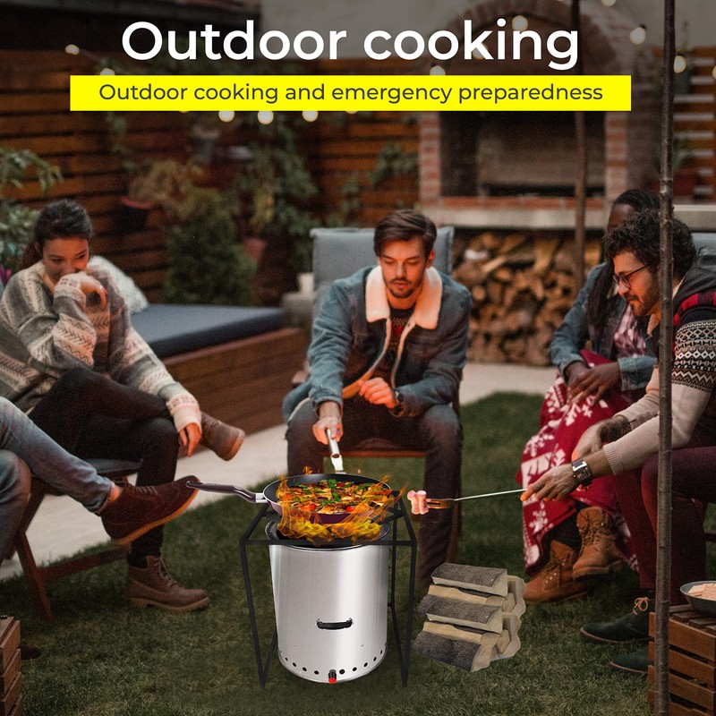 FEBTECH Smokeless Fire Pit with Cooking Stand, Dual Purpose Stainless
