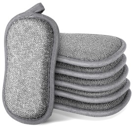 APXEL Pack of 6 Washing Up Sponge, Large Kitchen Sponge with Microfibre, 15 x 9 x 2 cm, Thorough Cleaning, Double-Sided Cleaning Sponge, Washable Scourer for Dishes, Kitchen, Bathroom, Glass (Grey)