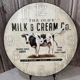 Cow Clock | Ultra Quiet Quartz Mechanism | Hand Made in USA Beautiful Crisp Lasting Color | Comes in 8 Sizes (18-Inch, Cow Clock)
