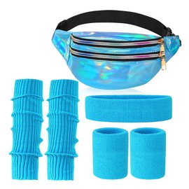 YIYUIUR 80s Women Neon Leg Warmers Set Holographic Fanny Pack with Knit Leg Warmers Headband and Wristbands for Yoga Running Cosplay
