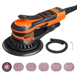 VEVOR Random Orbital Sander 6-Inch, 350W Brushless Orbital Sander, 10,000 PRM 6 Variable Speed Electric Palm Sander with 10PCS Sandpapers, Dust Connector & Hose for Woodworking Detailing Sanding