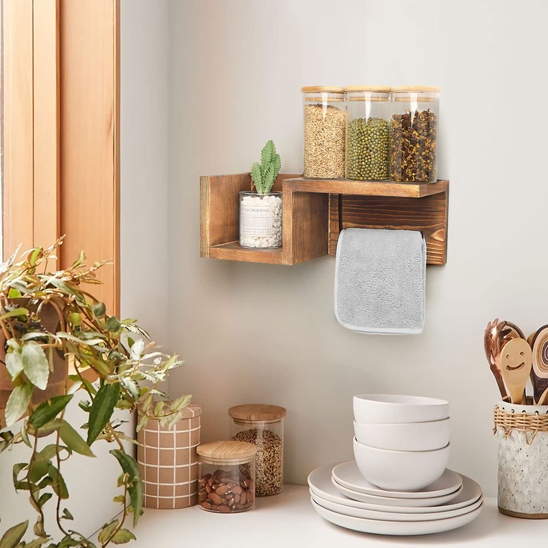 Wooden Toilet Paper Holder Wall Mount with Shelf - Farmhouse