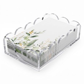 PTYTIFY Thick Acrylic Napkin Holder for Table, Guest Disposable Hand Towel Holder Scalloped Tray for Paper Napkins, Clear Paper Towel Holders for Bathroom, Kitchen, Party, Wedding (9×5×2.45in)