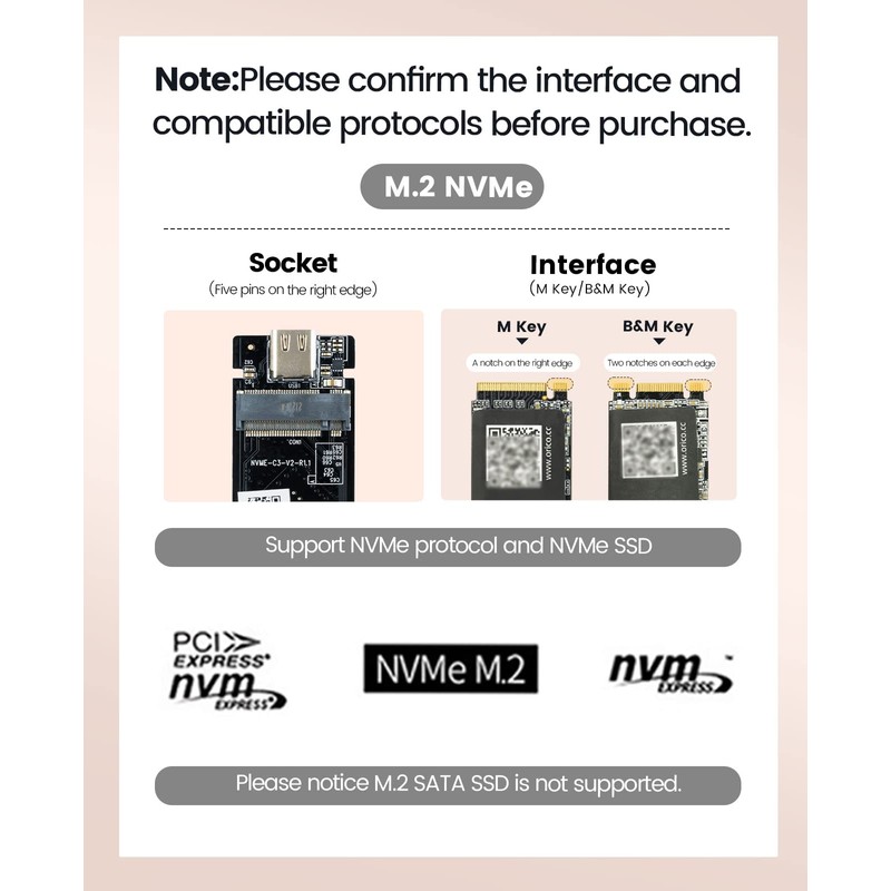 ORICO NVMe SSD Enclosure 40Gbps M.2 to USB-C Adapter for