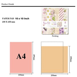 Huralona Vintage Scrapbooking Paper Pad Decorative Origami Scrapbook Paper Pack Journaling Paper Supplies Patterned Cardstock for Craft Gift Wrapping Photo Album (10x10inches,PS011)