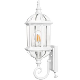 VIANIS Dusk to Dawn Porch Lights Outdoor, Classic White Outdoor Wall Lights, Anti-Rust Outside Lights for House with Tempered Beveled Glass, Waterproof Exterior Lighting Fixtures for House, Entryway