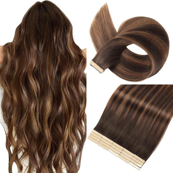 Tape in Hair Extensions Human Hair Dark Brown to Mixed