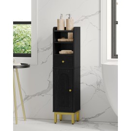 Hzuaneri Bathroom Storage Cabinet, Corner Floor Cabinet with Drawers and Doors, Narrow Toilet Paper Holder, Bathroom Organizer with Adjustable Shelf, for Small Spaces, Black, BC19804GV1